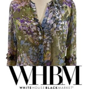 White House Black Market Women's  sheer Floral Blouse - Purple and Olive